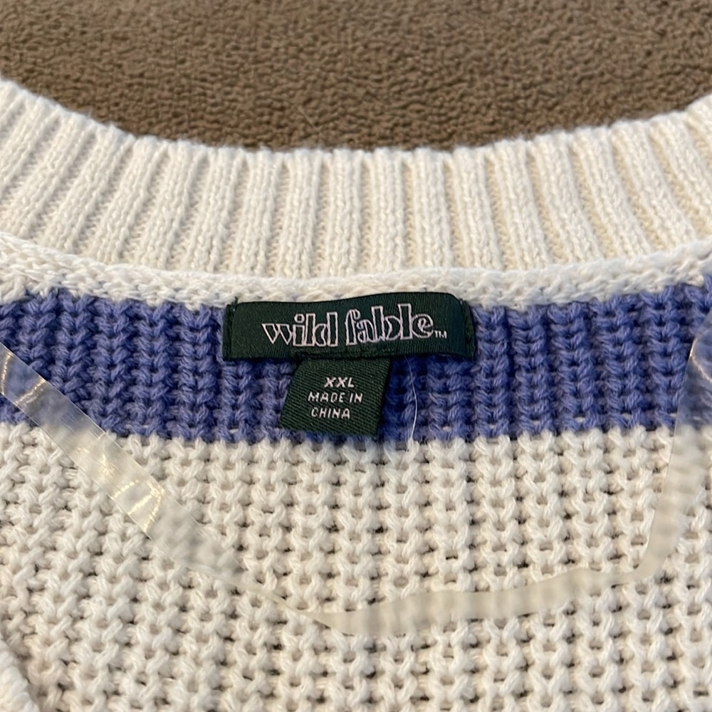 Wild Fable Size XXL White Purple Striped Cropped Sweater (BB) - Picture 5 of 7